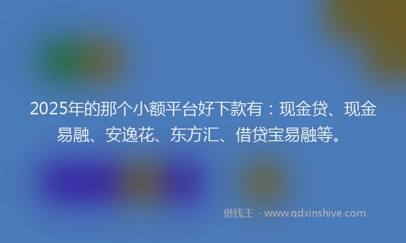 2025年的那个小额平台好下款有：现金贷、现金易融、安逸花、东方汇、借贷宝易融等。