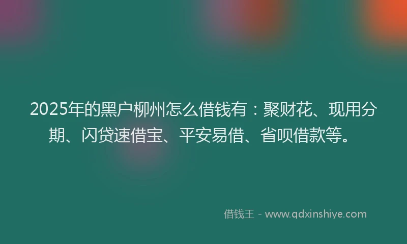 2025年的黑户柳州怎么借钱有：聚财花、现用分期、闪贷速借宝、平安易借、省呗借款等。