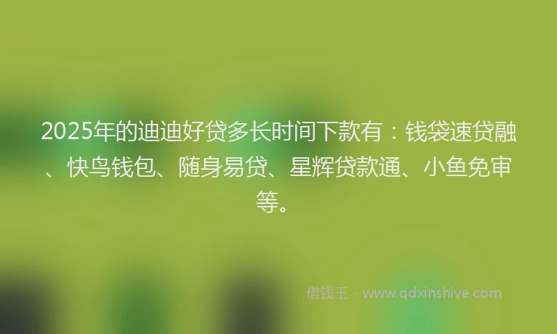 2025年的迪迪好贷多长时间下款有：钱袋速贷融、快鸟钱包、随身易贷、星辉贷款通、小鱼免审等。