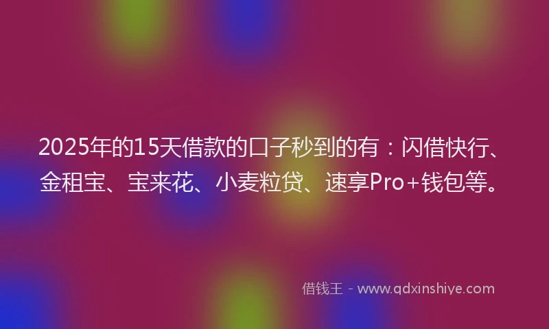 2025年的15天借款的口子秒到的有：闪借快行、金租宝、宝来花、小麦粒贷、速享Pro+钱包等。