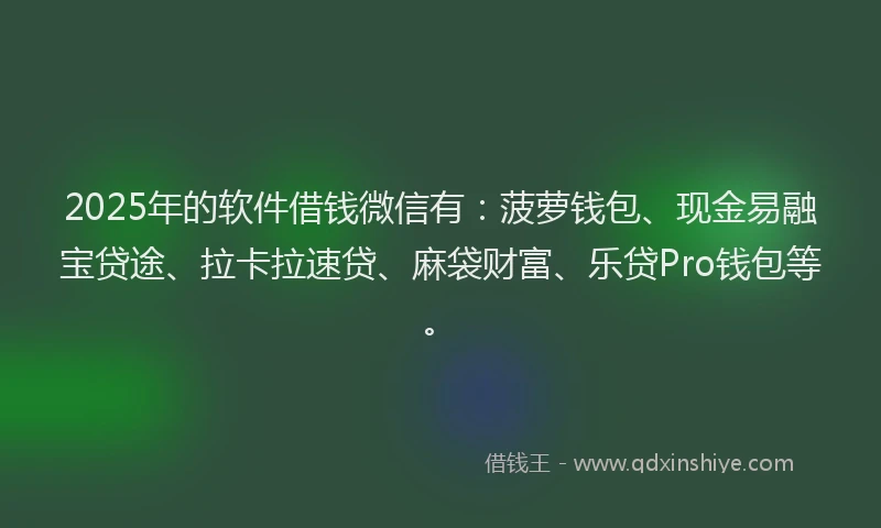 2025年的软件借钱微信有：菠萝钱包、现金易融宝贷途、拉卡拉速贷、麻袋财富、乐贷Pro钱包等。