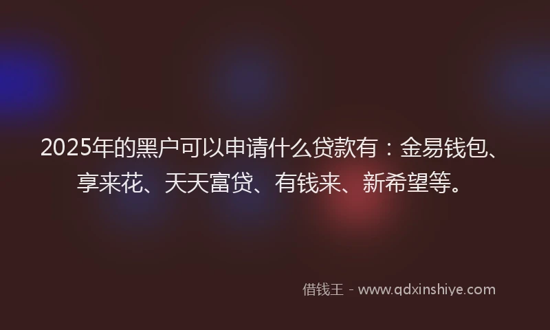 2025年的黑户可以申请什么贷款有：金易钱包、享来花、天天富贷、有钱来、新希望等。