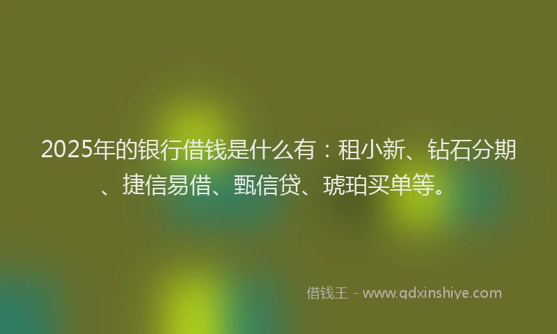 2025年的银行借钱是什么有：租小新、钻石分期、捷信易借、甄信贷、琥珀买单等。