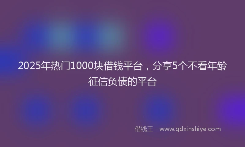 2025年热门1000块借钱平台，分享5个不看年龄征信负债的平台