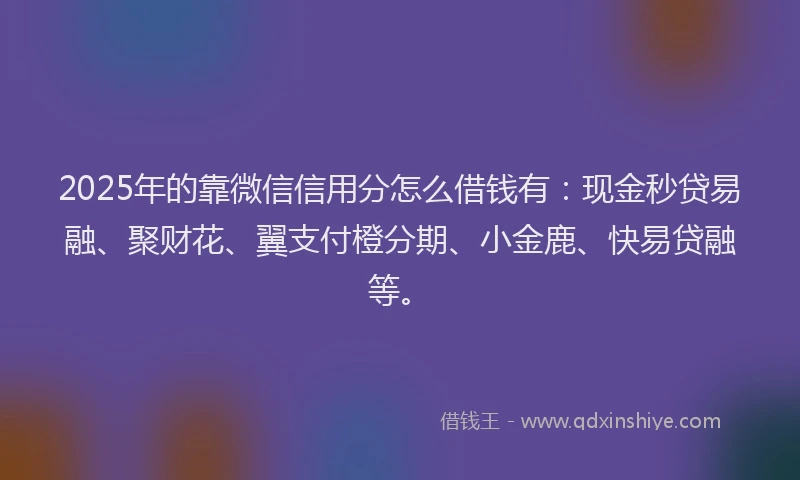 2025年的靠微信信用分怎么借钱有：现金秒贷易融、聚财花、翼支付橙分期、小金鹿、快易贷融等。
