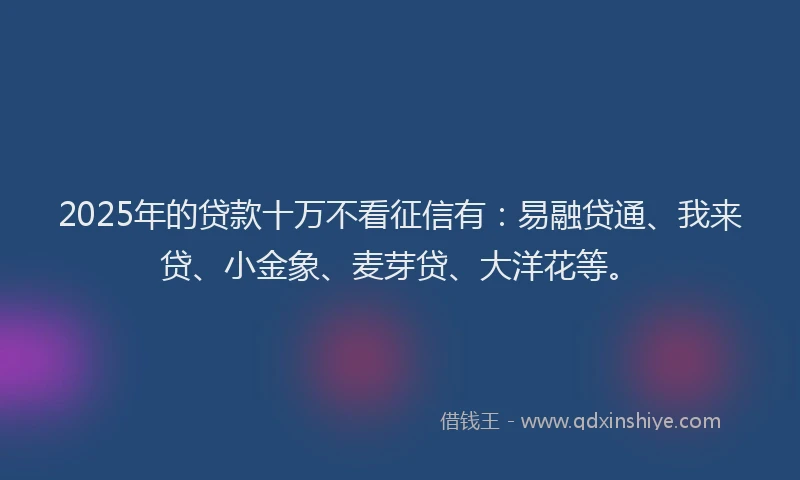2025年的贷款十万不看征信有：易融贷通、我来贷、小金象、麦芽贷、大洋花等。