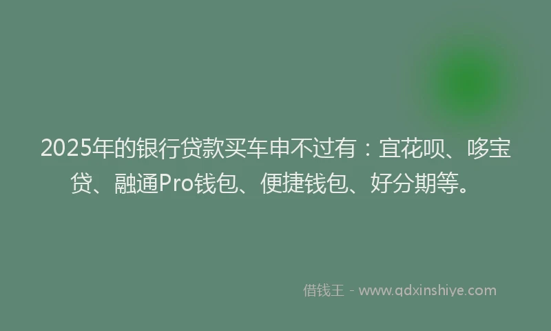 2025年的银行贷款买车申不过有：宜花呗、哆宝贷、融通Pro钱包、便捷钱包、好分期等。