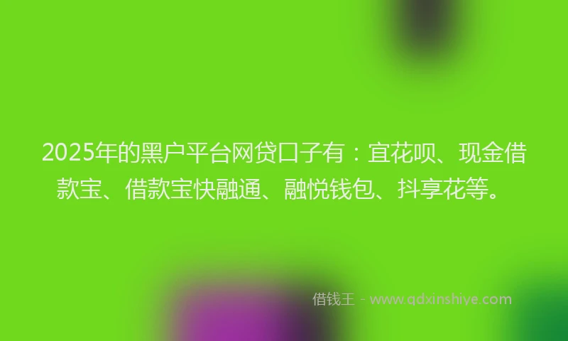 2025年的黑户平台网贷口子有：宜花呗、现金借款宝、借款宝快融通、融悦钱包、抖享花等。