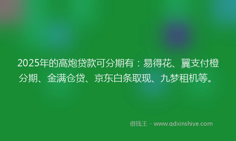 2025年的高炮贷款可分期有：易得花、翼支付橙分期、金满仓贷、京东白条取现、九梦租机等。