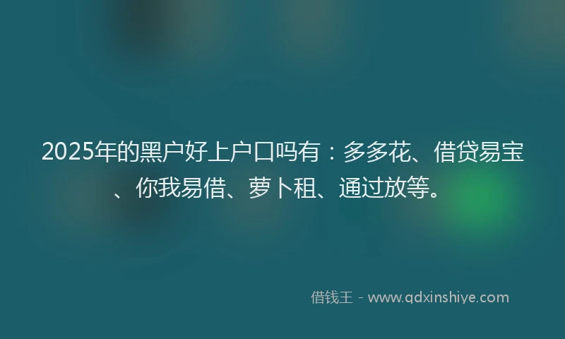 2025年的黑户好上户口吗有：多多花、借贷易宝、你我易借、萝卜租、通过放等。