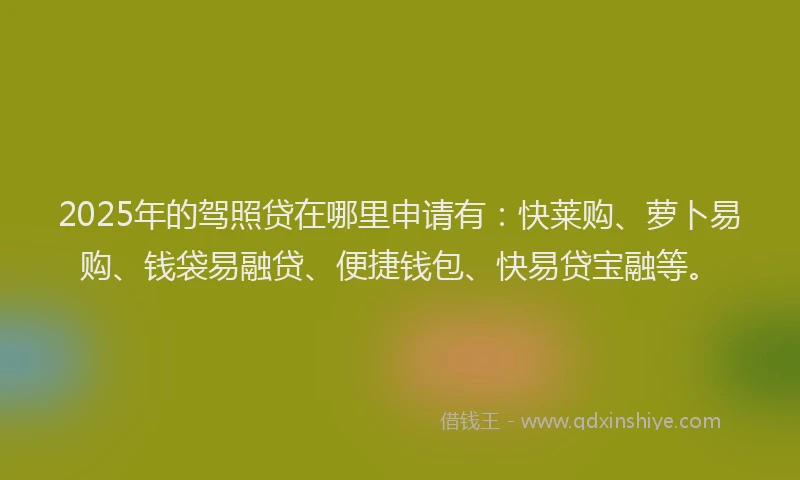 2025年的驾照贷在哪里申请有：快莱购、萝卜易购、钱袋易融贷、便捷钱包、快易贷宝融等。