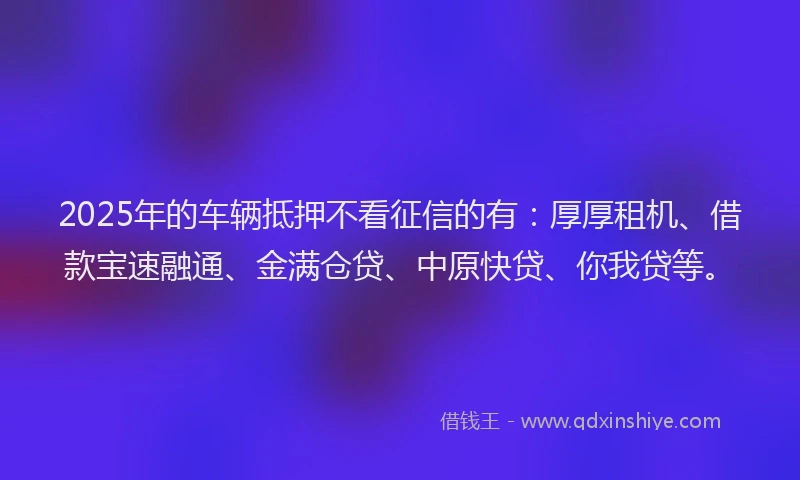 2025年的车辆抵押不看征信的有：厚厚租机、借款宝速融通、金满仓贷、中原快贷、你我贷等。