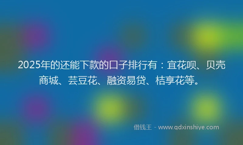 2025年的还能下款的口子排行有：宜花呗、贝壳商城、芸豆花、融资易贷、桔享花等。