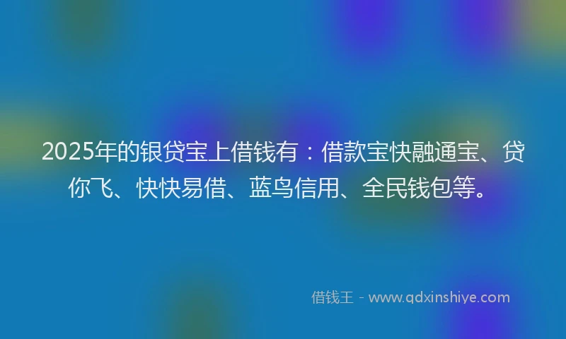 2025年的银贷宝上借钱有：借款宝快融通宝、贷你飞、快快易借、蓝鸟信用、全民钱包等。