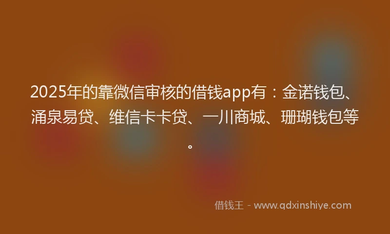 2025年的靠微信审核的借钱app有：金诺钱包、涌泉易贷、维信卡卡贷、一川商城、珊瑚钱包等。