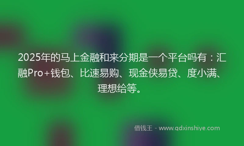 2025年的马上金融和来分期是一个平台吗有：汇融Pro+钱包、比速易购、现金侠易贷、度小满、理想给等。