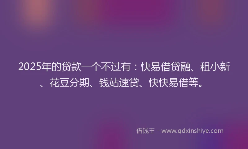 2025年的贷款一个不过有：快易借贷融、租小新、花豆分期、钱站速贷、快快易借等。