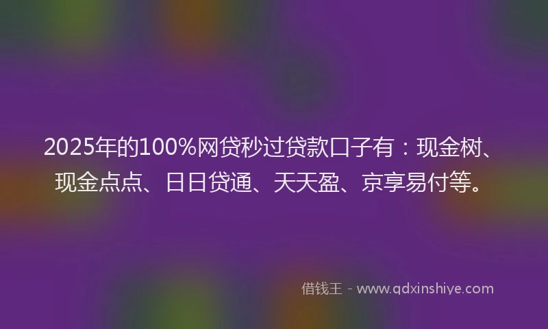 2025年的100%网贷秒过贷款口子有：现金树、现金点点、日日贷通、天天盈、京享易付等。