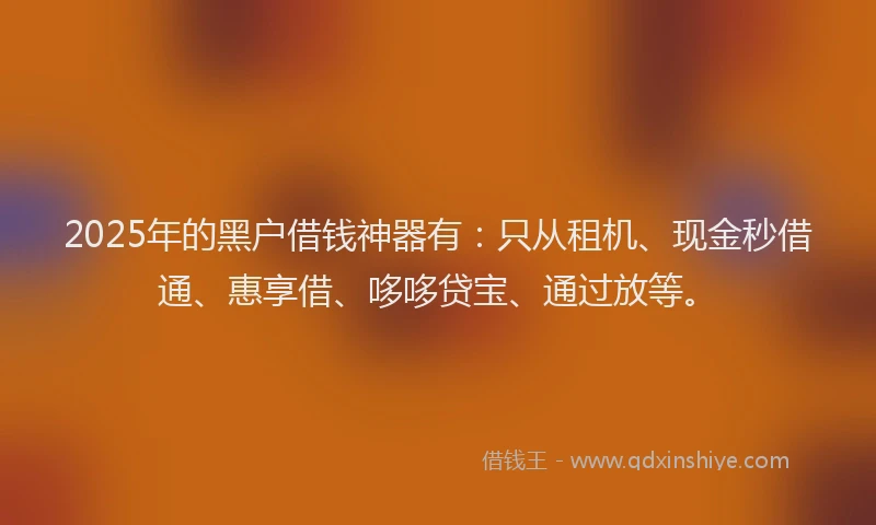 2025年的黑户借钱神器有：只从租机、现金秒借通、惠享借、哆哆贷宝、通过放等。