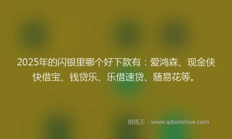 2025年的闪银里哪个好下款有：爱鸿森、现金侠快借宝、钱贷乐、乐借速贷、随易花等。