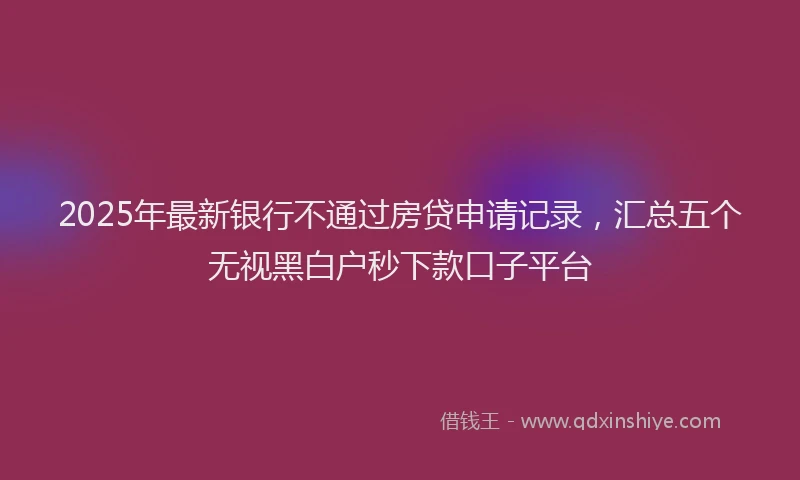 2025年最新银行不通过房贷申请记录，汇总五个无视黑白户秒下款口子平台