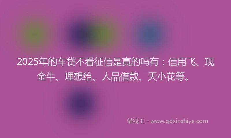 2025年的车贷不看征信是真的吗有：信用飞、现金牛、理想给、人品借款、天小花等。