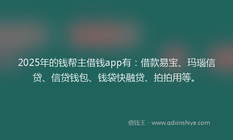 2025年的钱帮主借钱app有：借款易宝、玛瑙信贷、信贷钱包、钱袋快融贷、拍拍用等。