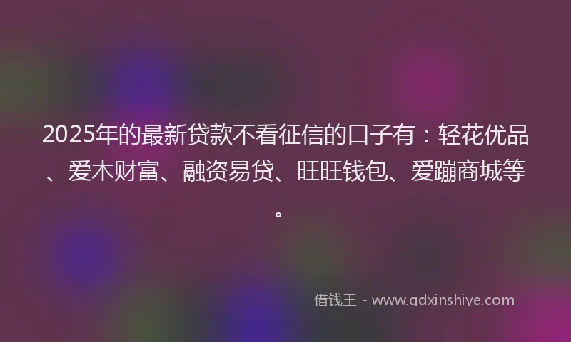 2025年的最新贷款不看征信的口子有：轻花优品、爱木财富、融资易贷、旺旺钱包、爱蹦商城等。