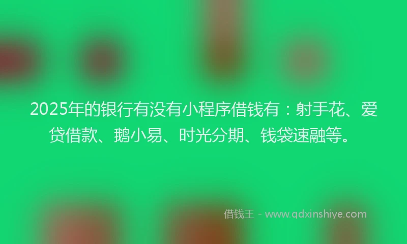 2025年的银行有没有小程序借钱有：射手花、爱贷借款、鹅小易、时光分期、钱袋速融等。