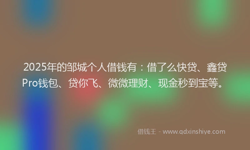2025年的邹城个人借钱有：借了么快贷、鑫贷Pro钱包、贷你飞、微微理财、现金秒到宝等。