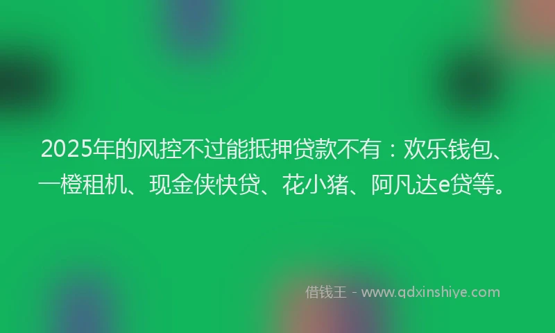 2025年的风控不过能抵押贷款不有：欢乐钱包、一橙租机、现金侠快贷、花小猪、阿凡达e贷等。