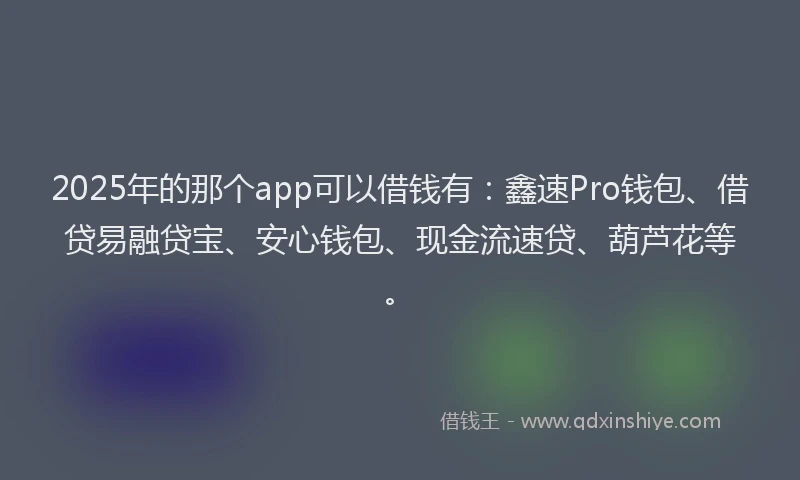 2025年的那个app可以借钱有：鑫速Pro钱包、借贷易融贷宝、安心钱包、现金流速贷、葫芦花等。