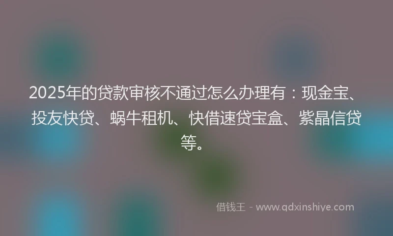 2025年的贷款审核不通过怎么办理有：现金宝、投友快贷、蜗牛租机、快借速贷宝盒、紫晶信贷等。
