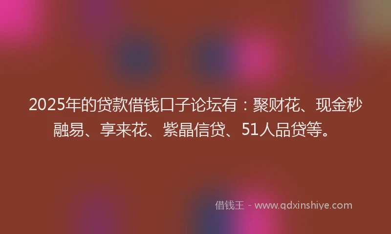 2025年的贷款借钱口子论坛有：聚财花、现金秒融易、享来花、紫晶信贷、51人品贷等。