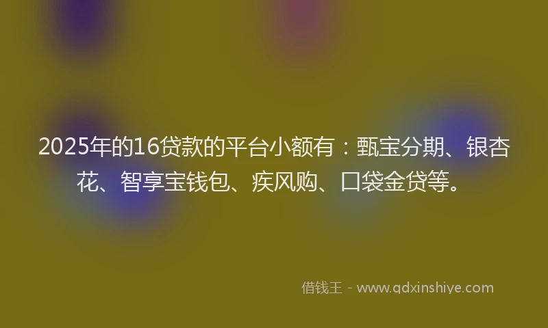 2025年的16贷款的平台小额有：甄宝分期、银杏花、智享宝钱包、疾风购、口袋金贷等。
