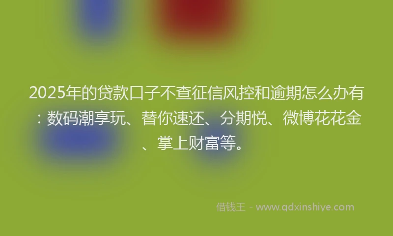 2025年的贷款口子不查征信风控和逾期怎么办有：数码潮享玩、替你速还、分期悦、微博花花金、掌上财富等。