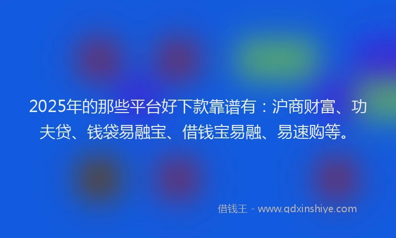 2025年的那些平台好下款靠谱有：沪商财富、功夫贷、钱袋易融宝、借钱宝易融、易速购等。