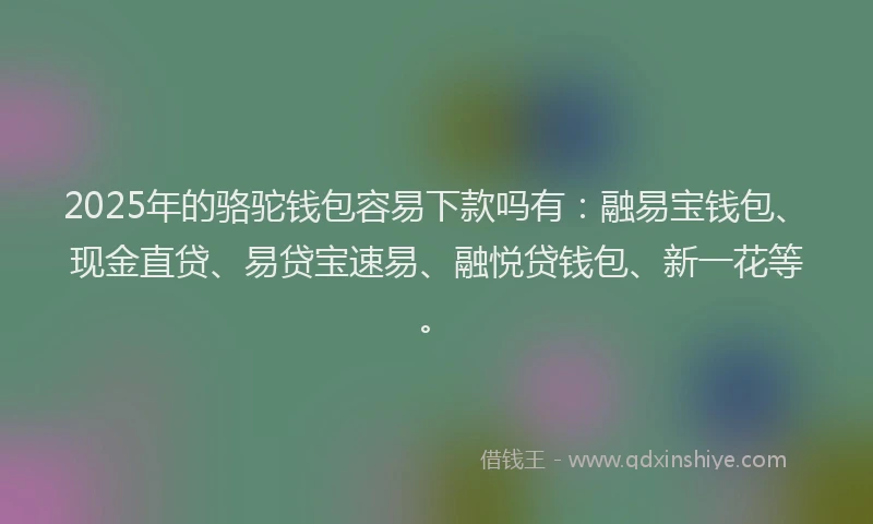 2025年的骆驼钱包容易下款吗有：融易宝钱包、现金直贷、易贷宝速易、融悦贷钱包、新一花等。