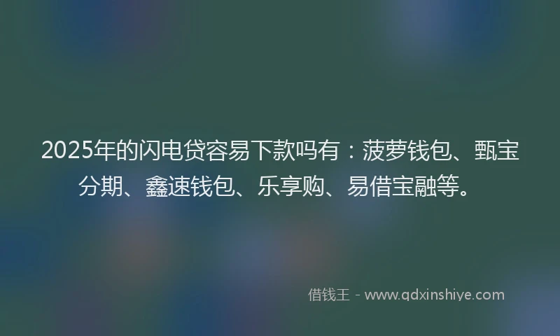 2025年的闪电贷容易下款吗有：菠萝钱包、甄宝分期、鑫速钱包、乐享购、易借宝融等。
