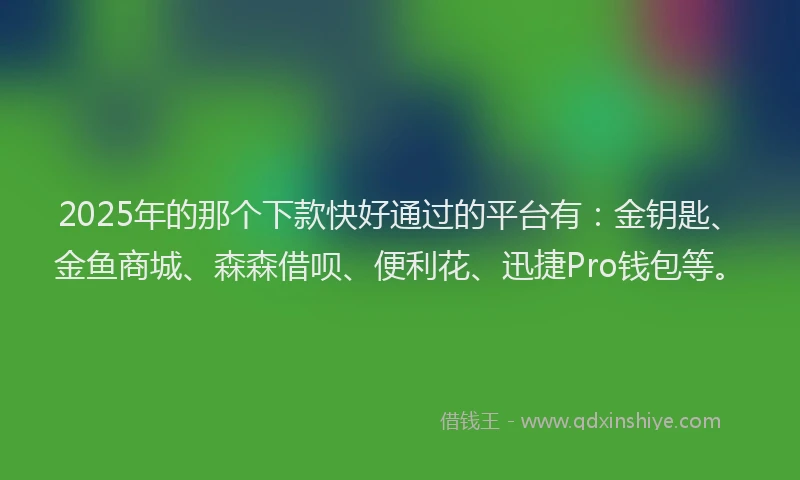 2025年的那个下款快好通过的平台有：金钥匙、金鱼商城、森森借呗、便利花、迅捷Pro钱包等。