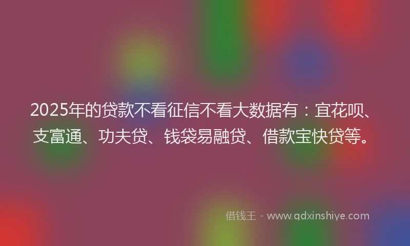 2025年的贷款不看征信不看大数据有：宜花呗、支富通、功夫贷、钱袋易融贷、借款宝快贷等。