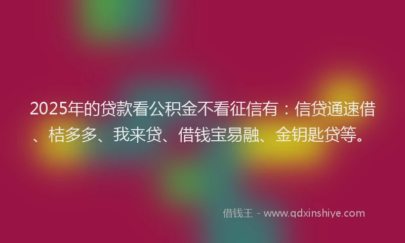 2025年的贷款看公积金不看征信有：信贷通速借、桔多多、我来贷、借钱宝易融、金钥匙贷等。