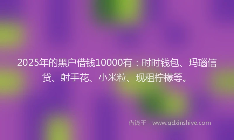 2025年的黑户借钱10000有：时时钱包、玛瑙信贷、射手花、小米粒、现租柠檬等。