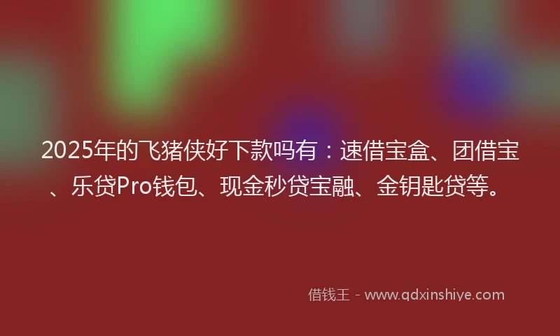 2025年的飞猪侠好下款吗有：速借宝盒、团借宝、乐贷Pro钱包、现金秒贷宝融、金钥匙贷等。