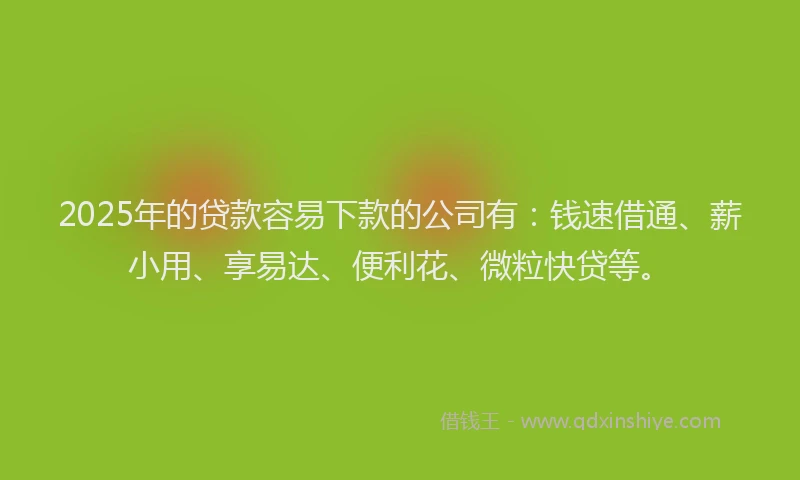 2025年的贷款容易下款的公司有：钱速借通、薪小用、享易达、便利花、微粒快贷等。