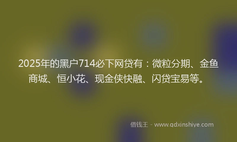 2025年的黑户714必下网贷有：微粒分期、金鱼商城、恒小花、现金侠快融、闪贷宝易等。