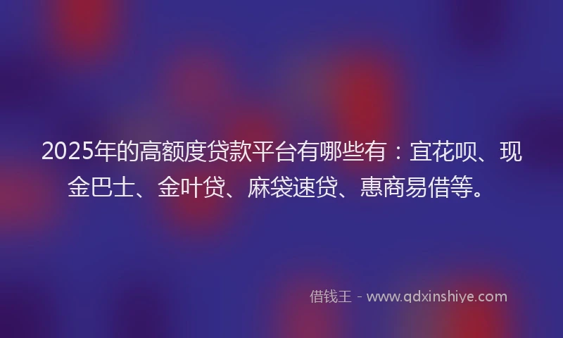 2025年的高额度贷款平台有哪些有：宜花呗、现金巴士、金叶贷、麻袋速贷、惠商易借等。