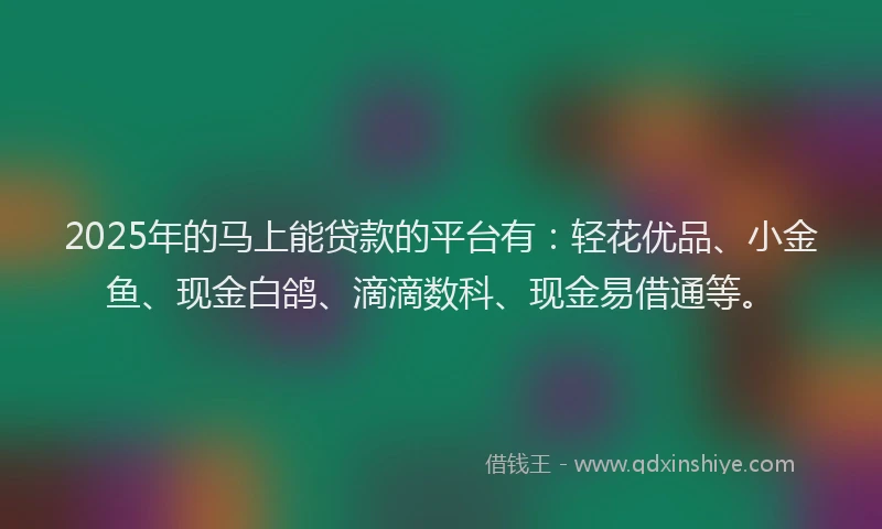 2025年的马上能贷款的平台有：轻花优品、小金鱼、现金白鸽、滴滴数科、现金易借通等。