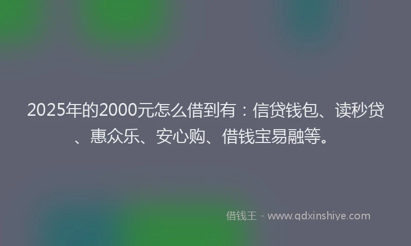 2025年的2000元怎么借到有：信贷钱包、读秒贷、惠众乐、安心购、借钱宝易融等。