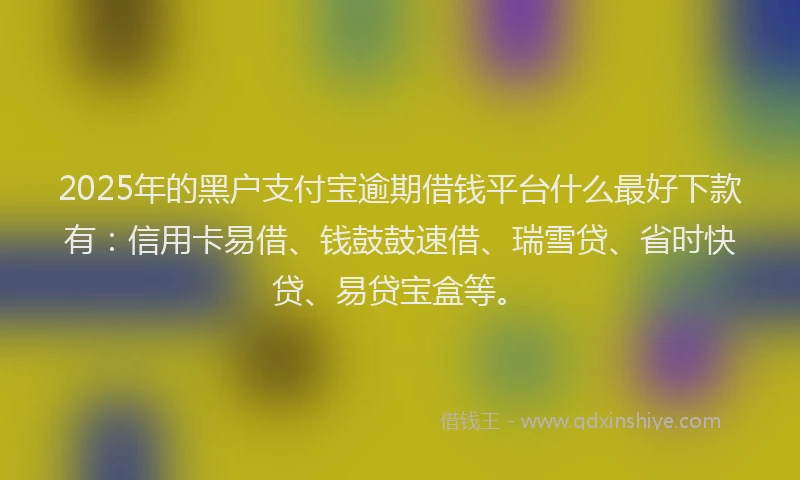 2025年的黑户支付宝逾期借钱平台什么最好下款有：信用卡易借、钱鼓鼓速借、瑞雪贷、省时快贷、易贷宝盒等。